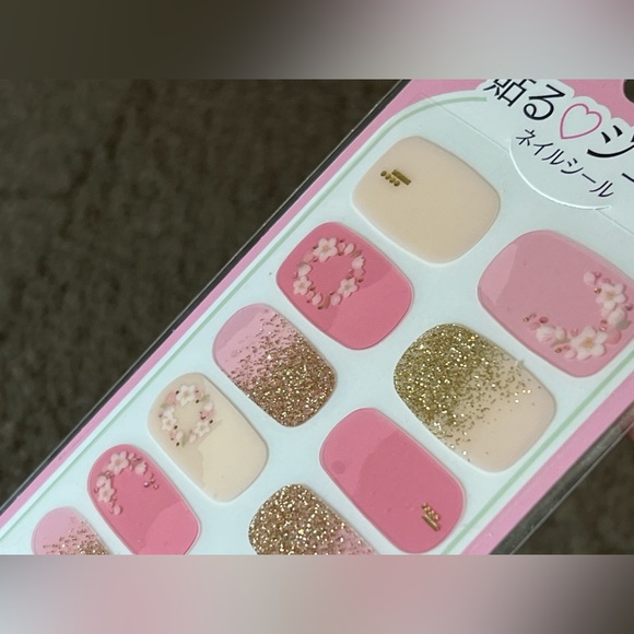 Gel Nail Seal Pastel Pink Glitter Sakura Flower Cherry Blossoms Nail Stickers - Picture 7 of 10